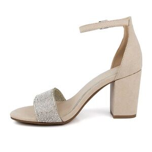 Sugar Beige and Silver Block Heel Sandals Size 8